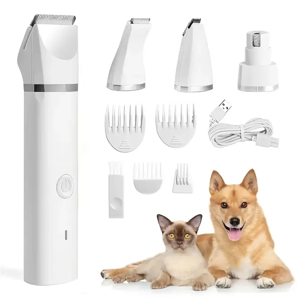 4 in 1 Electric Pet Trimmer, Rechargeable Pet Clippers for Dogs Grooming Kit with Foot Hair Cutting Machine Pet Grooming Kit